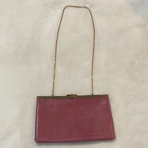 Vintage ETRA Elegant Leather Hand Bag Purse Clutch Bordeaux Goldtone Chain ✨